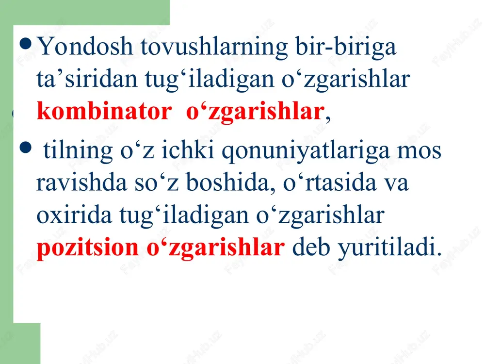 tarkibidagi ikkita bir xil (yoki o‘xshash) tovushlardan birining noo‘xshash tovushga ko‘chishi. geminatsiya – so‘z tarkibida bir xil undoshlarning qavatlanishi. degeminatsiya – so‘z tarkibidagi geminatsiyaning yo‘qolishi. sinerezis – so‘z tarkibidagi ikki unlining diftonglashuvi. tovush tushishi tovush almashishi bo‘g‘in (sillabema) bir havo zarbi bilan aytiladigan tovush yoki tovushlar birikmasidir. masalan: ona(o-na), ota (o-ta), bola (bo-la) kabi. bo‘g‘in nutq oqimining tovushdan katta, so‘zdan kichik (ba’zan bir so‘zga teng) segment birligidir. fonologik nuqtayi nazardan bo‘g‘in sillabema deyiladi, uni o‘rganadigan soha esa sillabika deb nomlanadi. * bo‘g‘in tiplari: berkitilgan bo‘g‘in. u undosh bilan boshlanadi: olti so`zining ikkinchi bo‘g‘ini (-ti); berkitilmagan bo‘g‘in. u unli tovush bilan boshlanadi: olti so‘zining birinchi bo‘g‘ini (ol-); yopiq bo‘g‘in. u undosh bilan tugaydi: olti so‘zining birinchi bo‘g‘ini (ol-); ochiq bo‘g‘in. u unli bilan tugaydi: olti so‘zining oxirgi bo‘g‘ini (-ti). a. mahmudov bo‘g‘inlarni quyidagicha tasnif qiladi: 1) to‘la ochiq bo‘g‘in. u faqat unlidan iborat bo‘ladi: a+na, a+ka, o+pa so‘zlarining birinchi bo‘g‘ini; 2) …