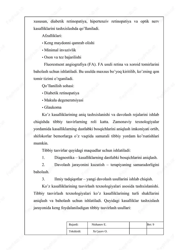 lab qolish va f1 ballari to’liq 1,00 ga teng bo’lib, bu model laucoma retinopatiya holatlarini mukammal tarzda — na noto’g‘ri ijobiy, na noto’g‘ri salbiy holatlarsiz — aniqlay olganligini anglatadi. uchinchi toifa — laucoma bo’lib, bu sinfda model 0,92 aniqlik darajasiga erishdi, ya’ni laucoma deb tasniflangan tasvirlarning 92 foizi to’g‘ri aniqlangan. biroq eslab qolish ko’rsatkichi 0,68 bo’lib, bu model laucoma bilan bog’liq holatlarning atigi 68 foizini aniqlay olganini bildiradi. f1 ball esa 0,78 ni tashkil etdi, bu modelning laucoma holatlarini aniqlashdagi samaradorligi boshqa sinflarga nisbatan pastroq ekanligini ko’rsatadi. hisobotdagi to’rtinchi va oxirgi sinf normal bo’lib, u 0,74 precision balliga ega bo’lib, bu normal deb taxmin qilingan tasvirlarning 74 foizi aslida haqiqiy salbiy ekanligini ko’rsatadi. normal uchun recall balli 0,89 ni tashkil etdi, ya’ni ma’lumotlar to’plamidagi barcha haqiqiy normal holatlardan model ularning 89 foizini to’g’ri aniqladi. normal uchun f1 balli 0,81 ni tashkil etdi, bu laucoma retinopatiya va katarakt sinflari uchun berilgan …
