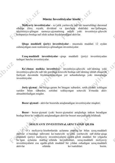 investitsiyalar hisobi — DOCX