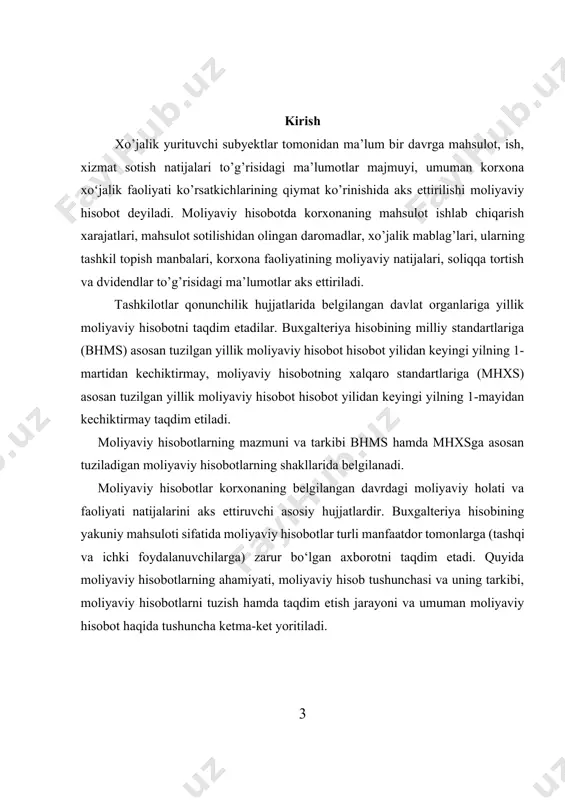 il 8-oktabrdagi 181-son buyrug’i bilan moliyaviy hisobotlarni taqdim etish muddatlari hamda ularning tarkibi va mazmuni to‘g‘risidagi nizom tasdiqlandi. mazkur nizom buxgalteriya hisobi subyektlari tomonidan moliyaviy hisobotlarni taqdim etish muddatlari hamda ularning tarkibi va mazmunini belgilaydi.[footnoteref:3] [3: o‘zbekiston respublikasi iqtisodiyot va moliya vazirining 2024-yil 8-oktabrdagi 181-buyrug’i.] yillik moliyaviy hisobotning hisobot davri kalendar yilning 1-yanvaridan boshlanadi va 31-dekabrida yakunlanadi. moliyaviy hisobotni tuzishda hisobot sanasi hisobot davrining oxirgi kalendar kuni hisoblanadi. o’zbekiston respublikasida barcha tashkilotlar moliyaviy hisobotini o’zbekiston respublikasi valyutasi so’mda taqdim etishlari kerak. chet el valyutasidagi aktivlar va majburiyatlar qiymatini so‘mlarda qayta hisoblash ushbu chet el valyutasining so‘mga nisbatan markaziy bankning kursi bo‘yicha amalga oshiriladi. moliyaviy hisobot shakllari rahbar va buxgalteriya hisobi hamda moliyaviy boshqarish vazifalarini amalga oshiruvchi shaxs yoki bosh buxgalter tomonidan imzolanadi. agar rahbar buxgalteriya hisobi va moliyaviy boshqarish vazifalarini o‘z zimmasiga olgan bo‘lsa, u bosh buxgalter o‘rniga ham imzo qo‘yadi. hisobot yilida tugatilgan, qayta tashkil etilgan yoki qo‘shib yuborilgan …