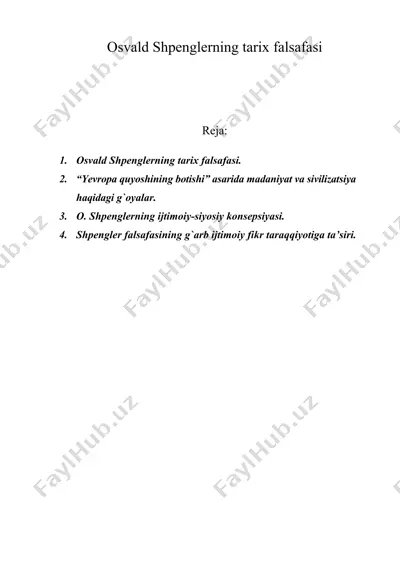 osvald shpenglerning tarix falsafasi — DOC