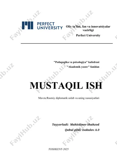 rasmiy diplomatik uslub va uning xususiyatlari — DOCX