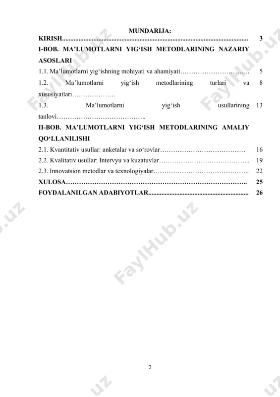 , ijtimoiy sohada ma’lumotlar yig‘ish va tahlil qilishni yaxshilashga yo‘naltirilgan chora-tadbirlar jamiyatda ilmiy tadqiqotlar va statistik ma’lumotlarni yig‘ishning sifatini oshirishni maqsad qilgan. masalan, “raqamli iqtisodiyot va innovatsiyalarni rivojlantirish to‘g‘risida” (2021-yil) qarori, raqamli texnologiyalarning sotsiologik tadqiqotlarga ta’sirini kuchaytirish hamda onlayn so‘rovlar va ma’lumot yig‘ish metodlarining ahamiyatini oshirishga qaratilgan. shuningdek, “o‘zbekiston respublikasida ilmiy tadqiqotlarni yanada rivojlantirishga oid” (2020-yil) prezident qarori orqali ilmiy metodologiya va statistik tahlilni chuqurlashtirish, ilmiy tadqiqotlar samaradorligini oshirishga yo‘naltirilgan yangi yondashuvlar ishlab chiqildi. bu qarorlar davlatda ijtimoiy sohadagi tadqiqotlarning sifatini yaxshilash, yangicha metodlarni joriy etish va yangi texnologiyalar asosida ma’lumot yig‘ish jarayonlarini takomillashtirish maqsadida amalga oshirilmoqda. yig‘ish metodlari sotsiologiyaning asosiy tadqiqot vositalaridan biri sifatida, ayniqsa, hozirgi raqamli asrda, zamonaviy texnologiyalar yordamida ishonchli, tezkor va aniq ma’lumotlar to‘plash imkoniyatlarini yaratadi. bu esa, o‘z navbatida, ijtimoiy, siyosiy va iqtisodiy sohalarda samarali qarorlar qabul qilishda muhim ahamiyat kasb etadi. o‘zbekiston respublikasida so‘nggi yillarda qabul qilingan qonunlar va qarorlar, shu jumladan, zamonaviy metodlarni …
