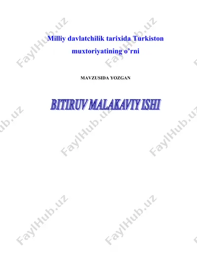 milliy davlatchilik tarixida turkiston muxtoriyatining o’rni — DOC