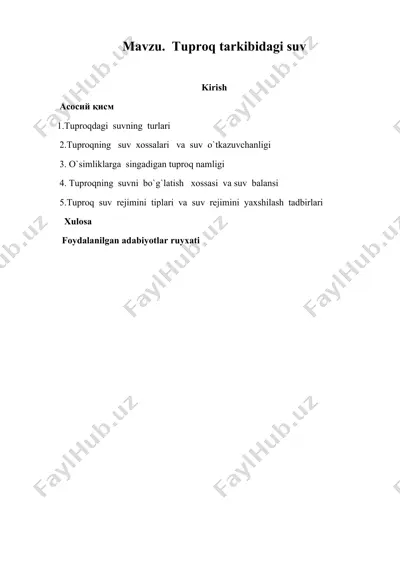 tuproq tarkibidagi suv kurs ishi — DOC