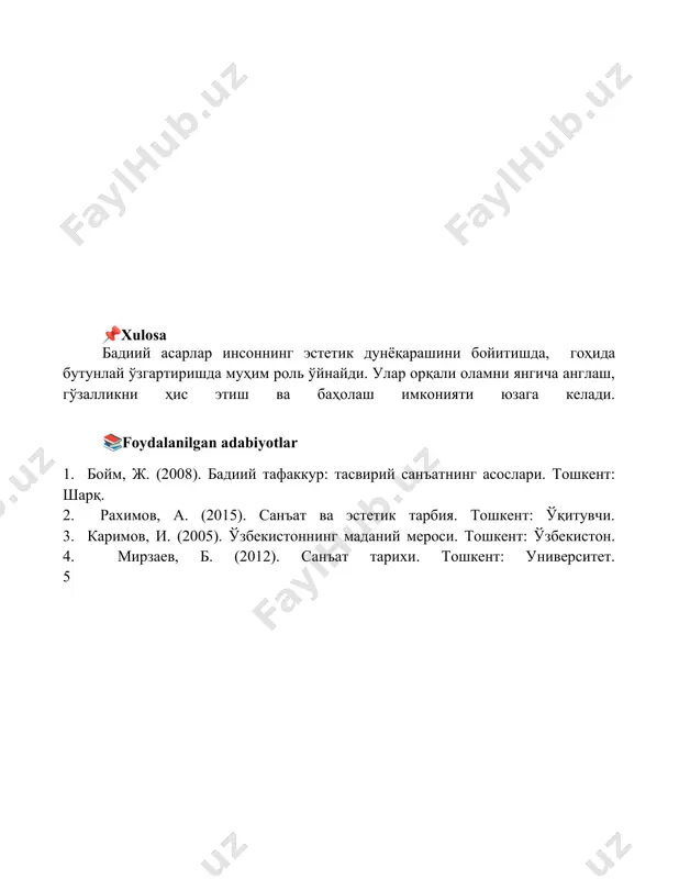dunyoni estetik idrok etishda badiiy asarlarning ahamiyati - Page 5