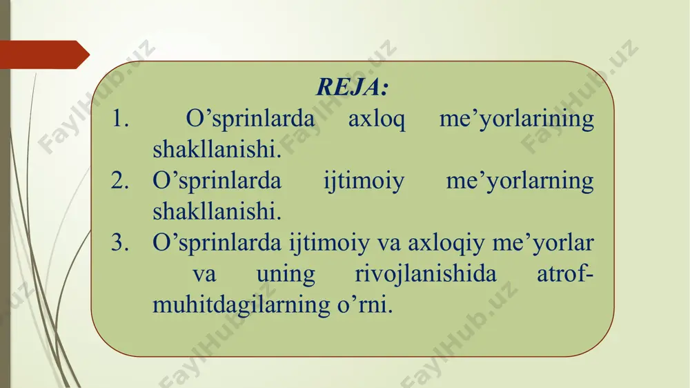 yo’qola boshlaydi. ular har bir hodisani ko’pyoqlama ,atroflicha ,butun yaxlitligi va chuqurligi,mohiyatini anglashga intiladilar. o’sprinning ijtimoiylashuvi. ilk o’sprinnning shaxsi ijtimoiy hayotda ,akademik litsey,kasb-hunar kolleji jamoasida,tengqurlari bilan munosabatlarda egallagan mutlaqo yangicha mavqei ta’sirida ,o’qish va turmush sharoitidagi o’zgarishlar natijasida tarkib topa boshlaydi.bu davrda mehnat bilan ta’lim faoliyatining bir xil ahamiyat kasb etishi,mavjud shart-sharoitlar ta’sirida esa ilk o’sproinning aqliy va axloqiy jihatdan o’sishi namoyon bo’ladi.ijtimoiy hayotda faol qatnashish ,ta’lim xarakterining o’zgarishi o’zgarishi yigit va qizlarda ilmiy dunyoqarashning,barqaror e’tiqodni shakllanishiga,yuksak insoniy his-tuyg’ularning vujudga keladi. ilk o’sprinning psixik rivojlanishini harakatga keltiruvchi kuch jamoat tashkilotlari,,o’quv jamoasi,talabalar darajasi oshishi bilan u erishgan psixik kamolot o’rtasidagi ziddiyatdan iborat. turli qarama-qarshiliklar,ziddiyatlar ilk o’sprinning axloqiy-aqliy,nafosat jihatdan tez o’sishi orqali bartaraf etiladi.o’z ma’naviyati va ruhiyatning xususiyatlari ni to’laroq tasavvur etsada,ularni oqilona baholashda kamchilik uchraydi. o’quvchida o’zining fazilati to’g’risida yaqqol tasavvur hosil qilish uchun o’qituvchiga unga juda ustalik,bilimdonlik ,ziyraklik bilan yordam berishi zarur. ilk o’sprinda balog’atga yetish tuyg’usi takomillashib borib,o’zining o’rnini …