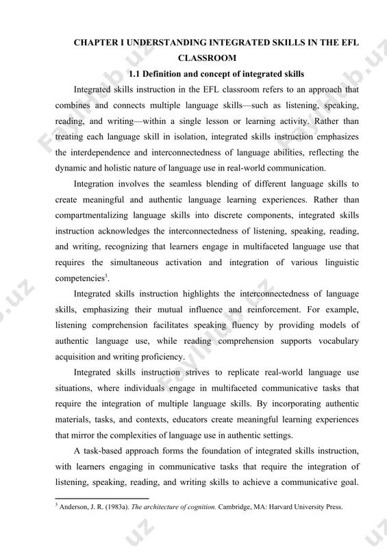 uisition and writing proficiency. integrated skills instruction strives to replicate real-world language use situations, where individuals engage in multifaceted communicative tasks that require the integration of multiple language skills. by incorporating authentic materials, tasks, and contexts, educators create meaningful learning experiences that mirror the complexities of language use in authentic settings. a task-based approach forms the foundation of integrated skills instruction, with learners engaging in communicative tasks that require the integration of listening, speaking, reading, and writing skills to achieve a communicative goal. tasks may involve activities such as information gap exercises, problem-solving tasks, role-plays, and collaborative projects. integrated skills instruction fosters holistic language development by providing learners with opportunities to practice and integrate multiple language skills in meaningful contexts. by engaging in authentic communicative tasks, learners develop the ability to comprehend, produce, and interact with language more effectively. integrated skills instruction enhances learners' communicative competence by enabling them to …