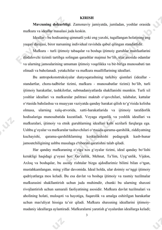yalash bilan shug‘ullanadilar. hozirgi vaqtda siyosiy kurash mafkurasi va g‘oyalari, hokimiyat ideallari bag‘rikenglik va insoniy munosabatlar ideallariga siljish kuzatilmoqda, shuning uchun inson jamiyatni o‘zi bilan "bezaydi" va ularni qanday rivojlantirish haqida g‘oyalarga ega bo‘ladi. har bir inson jamiyatga va umumiy ideallarga moslashishni xohlaydi. ammo har birining o‘ziga xosligi kuchli va sizni o‘zgacha his qiladi, keyin esa, inson jamiyat bilan qo‘shilish yoki individuallikka ega bo‘lish tanloviga duch kelganida, g‘oyalar va o‘zini o‘zi amalga oshirish g‘oyalari o‘rtasida ideallarni buzish bilan tahdid qiladigan ichki ziddiyat mavjud. ko‘p jihatdan, bu to‘qnashuv xayoliydir, chunki o‘zlarining shaxsiy qobiliyatlari va ularni amalga oshirishlari tufayli dunyoda o‘zlarini yutuq sifatida ko‘rsatgan eng ko‘zga ko‘ringan shaxslar jamiyat tomonidan demiurjlar sifatida tan olinishi isbotlangan. shu nuqtai nazardan, umumiy va shaxs, shaxsiy va ijtimoiy o‘rtasidagi yuzaga kelayotgan muammolarni ideallarni buzmasdan, mafkurani buzmasdan sivilizatsiyali tarzda hal etish uchun ularni dolzarblashtirish zarur. buning uchun o‘qituvchilar samarali “asbob” yaratishlari kerak. bu borada tadqiqot o‘tkazildi, bu …