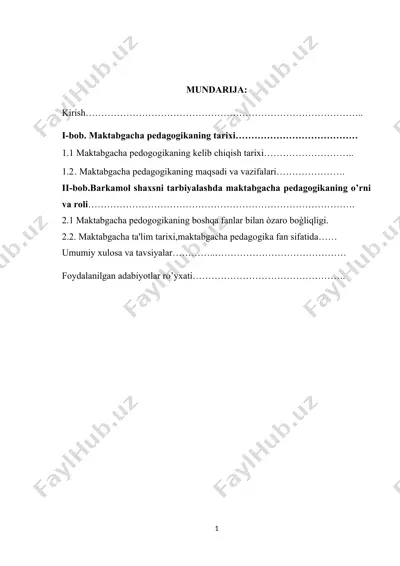 maktabgacha pedagogikaning tarixi — DOCX