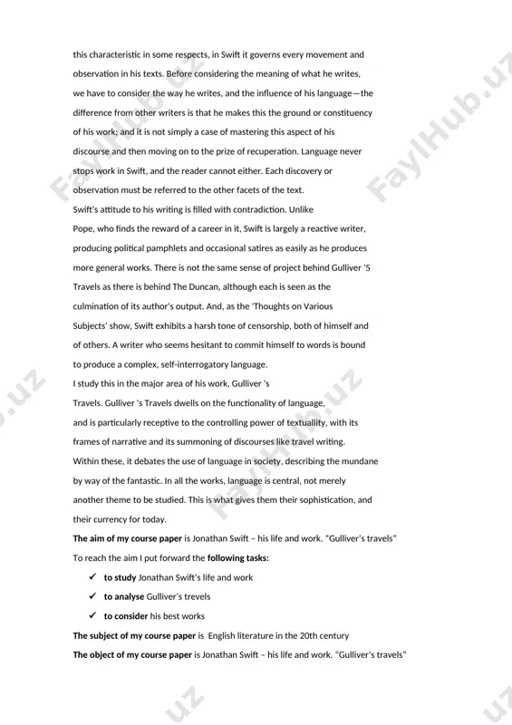 of poetry's demands on his meaning. in works such as a tale of a tub and gulliver 's travels. the last chapter presents gulliver 's travels to the reader with a different experience of language from other works of swift. main part 1. the seventeenth century world of language this chapter is concerned with the ideas and movements surrounding language in the late seventeenth and early eighteenth centuries. in particular, i examine the tendency to consider language as having positive and negative aspects, and the results of this thinking. these results feed into swift's views about language, and later i will consider some of these, and their relationship to the rest of his works. the divided attitude of the period towards language is discussed in detail in a key work, thomas sprat's history of the royal society of london. as the society's secretary and chief apologist, sprat is at pains …