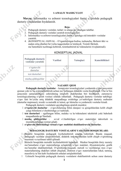pedagogik dasturiy vositalar yaratish — DOC