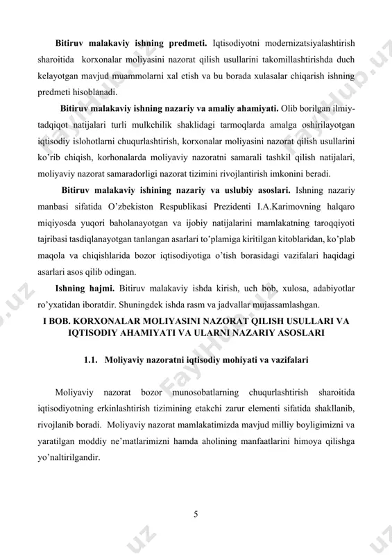 iste’mol jarayonlari hamda, pul-moliya-kredit munosabatlar tizimida va mexanizmida ob’ekt zarur kategoriyalarning elementi bo’lib xizmat qiladi. boshqa tomondan, moliyaviy nazorat keng xalq ommasining iqtisodiyotini boshqarishdagi sub’ektiv faoliyatining tashkiliy qismi shaklida namoyon bo’ladi. davlatning iqtisodiy va moliyaviy siyosatini muvafaqqiyatli amalga oshirilishi, iqtisodiyotning barcha tarmoqlari soha va bo’g’inlarida moliyaviy resurslarini shakllantirishni samaradorli, tejamkorli va to’liq hamda maqsadli yo’naltirilgan holda foydalanish bilan ta’minlanadi. respublika iqtisodiyotining holatini, ijtimoiy-iqtisodiy jarayonlarining rivojlanish qonuniyatlarni aniqlash, nazorat va tahlil qilish, davlatning iqtisodiyot tarmoqlarini boshqarish doirasidagi dolzarb faoliyatidir. moliyaviy nazorat moliyaning maxsus funktsiyasi bo’lib, uning maqsadi moliyaviy resurslarni boshqarish qonuniyligi va samaradorligi bo’yicha qabul qilingan andozalardan chetga chiqish hollarini aniqlash, bunday chetga chiqiqshlar mavjud bo’lganida esa, ularni tuzatish va oldini olish bo’yicha tegishli choralarni o’z vaqtida qabul qilishdan iborat. boshqacharoq aytadigan bo’lsak, moliyaviy nazorat iqtisodiy kategoriya sifatida moliyaga ob’ektiv xos bo’lgan nazorat xususiyatining amalda namoyon bo’lishidir. odatda, moliyaviy nazorat quyidagi ikki yo’nalishda qaraladi: 1. barcha iqtisodiy sub’ektlarning moliyaviy qonunchilik va …