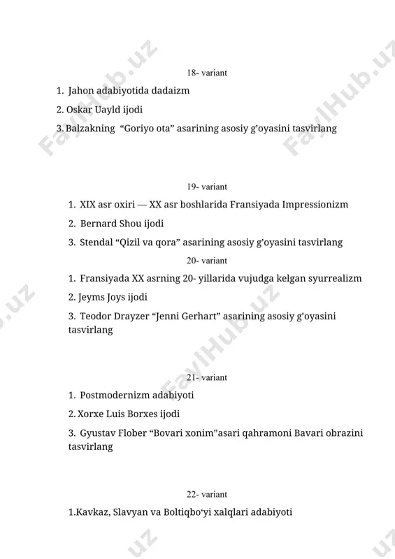 "jahon adabiyoti" fanidan yakuniy nazorat variantlari - Page 5