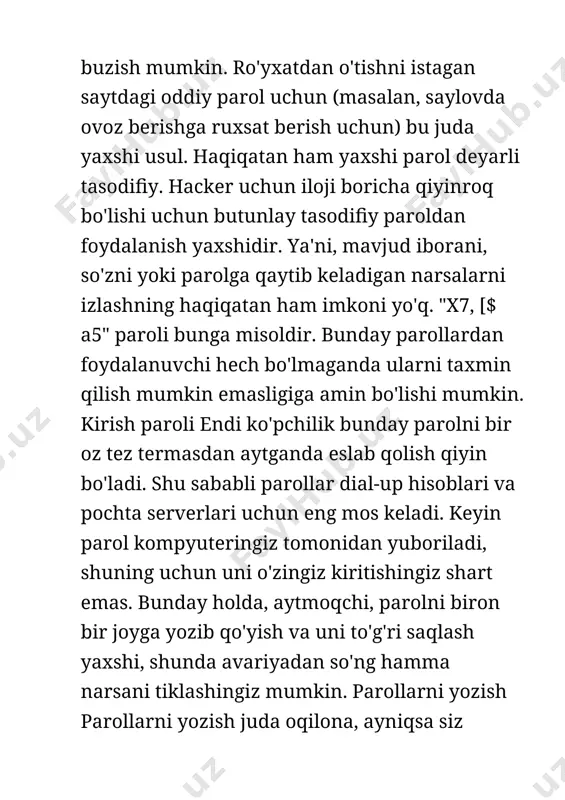 banklar va boshqa servislar nomidan elektron xatlarni ommaviy jo'natish yo'li orqali amalga oshiriladi. xatda odatda tashqi ko'rinishi asl saytdan farq qilmaydigan saytga to'g'ri ishorat mavjud bo'ladi. bunday saytga tashrif buyurgan foydalanuvchi firibgarga akkauntlar va bank hisob raqamlariga kira olishga ega bo'lishga imkon beruvchi muhim ma'lumotlarni bildirishi mumkin. fishing - ijtimoiy injeneriyaning bir turi bo'lib, foydalanuvchilarning tarmoq xavfsizligi asoslarini bilmasligiga asoslangan. jumladan, ko'pchilik oddiy faktni bilishmaydi: servislar qayd yozuvingiz ma'lumotlari, parol` va shu kabi ma'lumotlarni yuborishni so'rab hech qachon xat yubormaydi. parolli himoya va ularning zamonaviy turlari. parollar asosida autentifikatsiyalash autentifikatsiyaning keng tarqalgan sxemalaridan biri oddiy autentifikatsiyalash bo'lib, u an'anaviy ko'p martali parollarni ishlatishi-ga asoslangan. tarmoqdagi foydalanuvchini oddiy autentifikatsiyalash muolajasini quyidagicha tasavvur etish mumkin. tarmoqdan foydalanishga uringan foydalanuvchi kompyuter klaviaturasida o'zining identifikatori va parolini teradi. bu ma'lumotlar autentifikatsiya serveriga ishlanish uchun tushadi. autentifikatsiya serverida saqlanayotgan foydalanuvchi identifikatori bo'yicha ma'lumotlar bazasidan mos yozuv topiladi, undan parolni topib foydalanuvchi kiritgan parol bilan taqqoslanadi. …