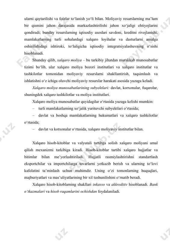 tisodiy aloqalarni (valyuta, kredit, soliq, transport, tovar almashuvi va h.k.) olib borish maqsadida tuzilgan tashkilotdir. xit – tuzilishining asosiy maqsadi jahon hamjamiyatida yoki ma’lum mintaqada iqtisodiy hamkorlikni kengaytirishdir. xitlar faoliyat ko‘lami nuqtai nazaridan jahon miqyosidagi yoki mintaqaviy tashkilot bo‘lishi mumkin. jahon miqyosidagi (umumjahon) xitlar: xalqaro valyuta jamg‘armasi, jahon banki, umumjahon savdo tashkiloti, xalqaro mehnat tashkiloti, bmt ning iqtisodiy-ijtimoiy kengashi, unga tegishli maxsus muassasalar, jahon islom konferensiyasi tashkiloti va h.k. mintaqaviy xitlar: iqtisodiy hamkorlik tashkiloti (eko), bmt ning mintaqaviy tashkilotlari – eskato, yeek va h.k. xit shu tashkilotning umumiy tamoyillari va yo‘nalishini belgilovchi yuridik hujjat asosida o‘z faoliyatini olib boradi. bu hujjat har bir a’zo tomonidan imzolanib, nizom (ustav), deklaratsiya yoki bitim tarzida bo‘ladi. nima uchun bu tashkilotlar xaqida chuqurrok bilishimiz kerak? chunki, dunyo hamjihatligiga, iqtisodiy hamkorlik rivojini ta’minlashga, integratsion jarayonlarga bir tomondan davlatlararo munosabatlar bilan chiqilsa, ikkinchi tomondan, aynan shu tashkilotlar faoliyatida qatnashish orqali erishiladi. jahon hamjihatligida bo‘lish, unda muhim …