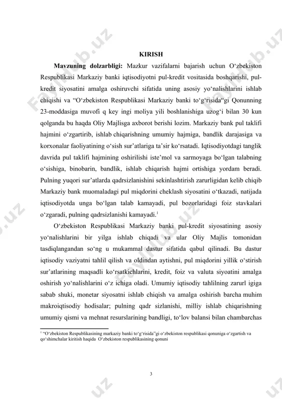 va nazorat qiladi. ba'zan mamlakatlarda mega-tartibga soluvchi (mega-regulyator) bo‘lgan markaziy banklar mavjud va ular sug‘urta bozorini hamda moliya bozorining boshqa segmentlarini ham tartibga soladi. markaziy bank tijorat banklarining amaliyotlarini amalga oshirish, ya'ni jismoniy va yuridik shaxslarga qarz berish, ularga valyuta ayirboshlash xizmatlarini ko‘rsatish, shuningdek uchinchi shaxslarga moliyaviy yordam ko‘rsatish, banklar kapitallari va boshqa yuridik shaxslarning ustav fondlarida ishtirok etish huquqiga ega emas. markaziy banklarning kelib chiqish tarixi markaziy banklarning rivojlanish tarixi shuni ko‘rsatadiki, ularning kelib chiqishi xususiy banklarga berilgan imtiyozda, ya'ni pul bosib chiqarishda (pul emissiyasi) namoyon bo‘lgan. iqtisodiy rivojlanishning dastlabki bosqichlarida markaziy (emitent) va tijorat banklari o‘rtasida farq bo‘lmagan, lekin pul-kredit tizimi rivojlangan sari bir necha yirik tijorat banklarida banknot emissiyasini markazlashtirish jarayoni yuz bergan, natijada banknotlarni chiqarish monopol huquqi bitta bankka tegishli bo‘lib qolgan. markaziy banklarning paydo bo‘lishi xix asrning o‘rtalariga va xx asrning boshlariga to‘g‘ri keladi, chunki bu davrda ko‘pchilik hukumatlar muomaladagi pul masalasini nazorat qilish muayyan …