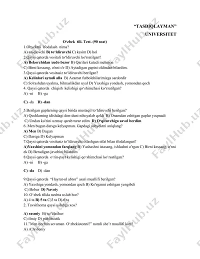 o‘zbek tili. test. (90 soat) — DOCX