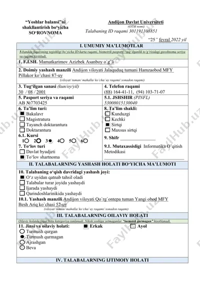 "yoshlar balansi"ni shakllantirish bo‘yicha so‘rovnoma — DOC