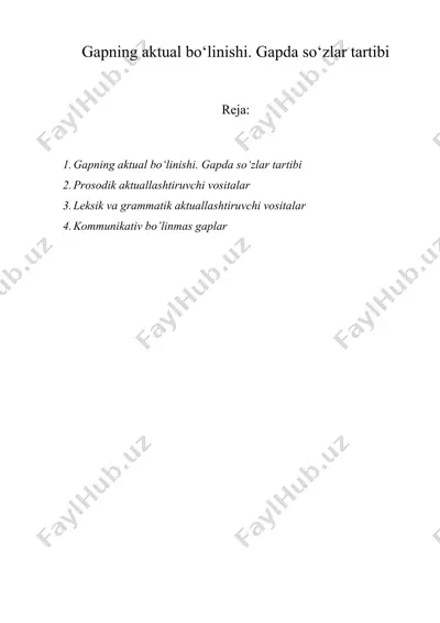 gapning aktual bo‘linishi. gapda so‘zlar tartibi — DOC