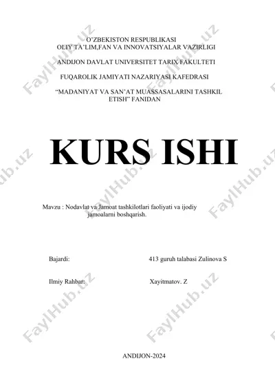 nodavlat va jamoat tashkilotlari faoliyati va ijodiy jamoalarni boshqarish — DOCX