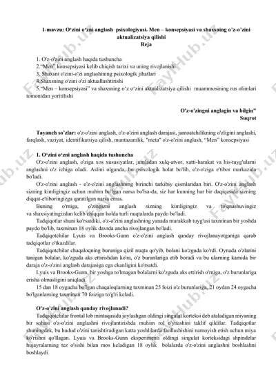 o‘zini o‘zni anglash psixologiyasi — DOCX