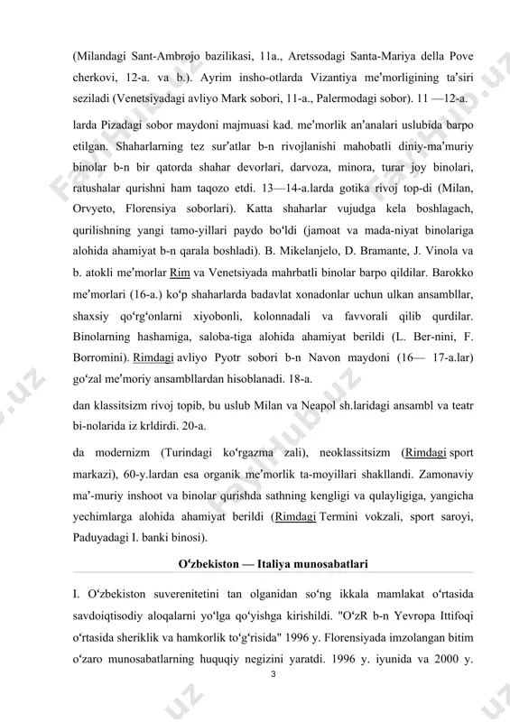 azirining oʻzrga tashriflari yakunida iqtisodiy, madaniy va ilmiy sohalardagi hamkorlik, ikkiyoklama soliq solinishiga yoʻl qoʻymaslik, transport sohasidagi hamkorlik, say-yohlikni rivojlantirish, investitsi-yalarni ragʻbatlantirish va oʻzaro himo-yalash toʻgʻrisida muhim bitim va shartnomalar imzolandi. i. rahbarlariga hamroh boʻlib kelgan savdo-sanoat do-iralarining namoyandalari oʻzbekistonning iqtisodiy salohiyati b-n tanishdilar va oʻzbek tadbirkorlari uchun biznes-seminar oʻtkazdilar. mazkur tadbirlarning samarasi oʻlaroq ikki mamlakat urtasida oʻzaro mol yetkazib berish 1992 y.gi 19 mln. 461 ming 800 dollardan 2000 y.da 112,8 mln. dollarga yetgan. i. oʻzbekiston b-n tovar aylanmasi hajmi jihatidan 10-oʻrinda, yevropa ittifoqi mamlakatlari orasida germaniya va buyuk britaniyadan soʻng 3-oʻrinda. eng muhimi — aksariyat yillarda oʻzbekiston i. b-n savdoda ijobiy saldoga ega boʻlib keldi, yaʼni harid qilganidan koʻra koʻproq mahsulot sotdi. oʻzbekiston i.ga paxta tolasi, rangli metallar va ulardan yasalgan buyumlar, ipak, ip gazlama, kalava ip va b. mahsulotlar sotsa, i.dan asbob-uskuna, mebel, plastmassa, goʻsht va baliq mahsulotlari, sariyogʻ va oʻsimlik yogʻi, kiyim-kechak va b.larni sotib oladi. …