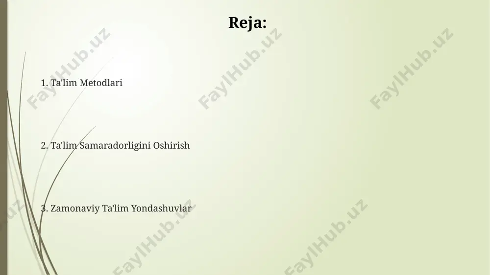 lublarini inobatga olib, o'quv materiallarini moslashtirishni nazarda tutadi. interaktiv o'quv metodlariga, masalan, "miyaning hujumi" (brainstorming) yoki hamkorlikda o'rganish (cooperative learning) kabi 5 dan ortiq turli xil usullar kiradi, bu esa o'rganish jarayonini yanada samarali qiladi. ta'limda 3 ta asosiy yondashuv mavjud: ma'ruza qilish (1-usul), o'quvchilarning faol ishtiroki (2-usul) va amaliy mashg'ulotlar (3-usul), ularning samaradorligi turli xil omillarga bog'liq. baholash metodlar баҳолаш методлари ўқувчиларнинг 30%ига индивидуал, 70%ига гуруҳли баҳолаш шаклларини қўллаш орқали ўқув ютуқларини аниқлашга имкон беради. сумматив баҳолаш сифатида тестлар, имтиҳонлар каби 2 та асосий усул, формотив баҳолашда эса кундалик ишлар, мустақил ишлар каби 5 тадан ортиқ усул қўлланиши мумкин. баҳолаш жараёнида ўқувчиларнинг фаоллиги, билимлари ва кўникмаларини 4 баллик тизим бўйича таҳлил қилиш ўқитувчига ўқув жараёнини яхшилашда ёрдам беради. individual ta'lim индивидуал таълимда ўқувчининг ўзига хос хусусиятлари ва қобилиятларини ҳисобга олган ҳолда, 5-10 та ўқув режаси вариантларидан бирини танлаш имконияти мавжуд. индивидуал таълим жараёнида, ўқувчининг 70%дан ортиқ вақтини фаол иштирок …