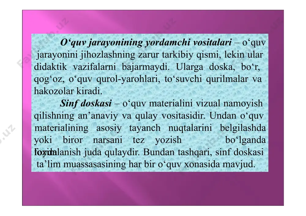 metodik axborotni saqlash xujjatlashtirish va tartibga solish. to‘rtinchisi- ilmiy tadqiqot vazifasi, o‘quvchilarning tadqiqot maqsadi va o‘qitishning texnik vositalaridan foydalanish, axborotni to‘plash, uzatish mazmuni va shakllarini modellashtirish variantlarini izlash va hakozolar bilan bog‘liq. image5.png image6.png image7.png image8.png image9.png image10.png image1.png image2.png image3.png image19.png image11.png image12.png image13.png image14.png image15.png image16.png image17.png image18.png image20.png image21.png image22.png image23.png