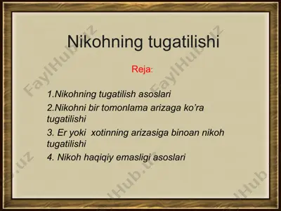 nikohning tugatilishi — PPT