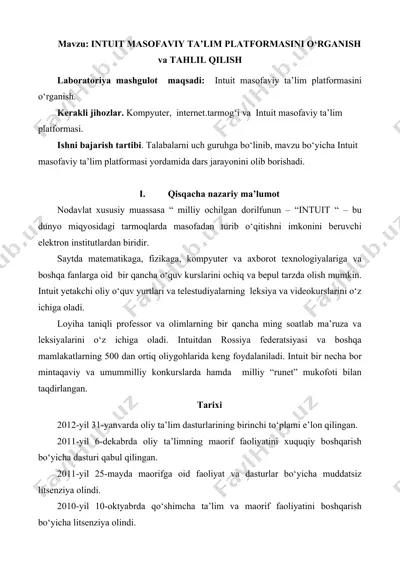 intuit masofaviy ta’lim platformasini o‘rganish va tahlil qilish — DOCX