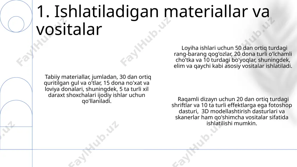 an natijalarga yetmadi, 5%lik qisqarish kuzatildi. loyiha doirasida 25 ta maktab ishtirok etdi, shundan 15 tasida bahorgi mavzu yaxshi amalga oshirilgan, 10 tasida esa kamchiliklar kuzatildi. bahorgi mavzuga oid 80% ishtirokchilar ijobiy fikr bildirdi, ammo texnik jihatdan 20% kamchiliklar aniqlandi, masalan, materiallar yetarli bo'lmagan. 8. muvaffaqiyatlar va kamchiliklar tahlili ish joyida jarohatlarning oldini olish uchun, 20 dan ortiq me'yoriy-huquqiy hujjatlar talablariga muvofiq, xavfsizlik jihozlari va texnik vositalaridan foydalanish majburiydir. bahor mavzusidagi loyihalar ustida ishlashda kamida 3 nafar xodim xavfsizlik ko'rsatmalariga rioya qilishini ta'minlash kerak, shuningdek, 10 dan ortiq ishtirokchi bo'lsa, qo'shimcha xavfsizlik choralari ko'rilishi lozim. loyiha maydonchasida yong'in xavfsizligi bo'yicha 5 ta asosiy talablarga rioya qilish va yong'inga qarshi vositalar, jumladan, o't o'chiruvchilar soni va joylashuvini tekshirish zarur. 9. xavfsizlik choralari loyihaning iqtisodiy samaradorligi 20% ga oshdi, bu esa 100000 so'm miqdorida qo'shimcha daromad keltirdi. baholashda 5 ball shkalasi qo‘llanilib, o‘rtacha ball 4,2 ni tashkil etdi, bu loyihaning samaradorligini yuqori …
