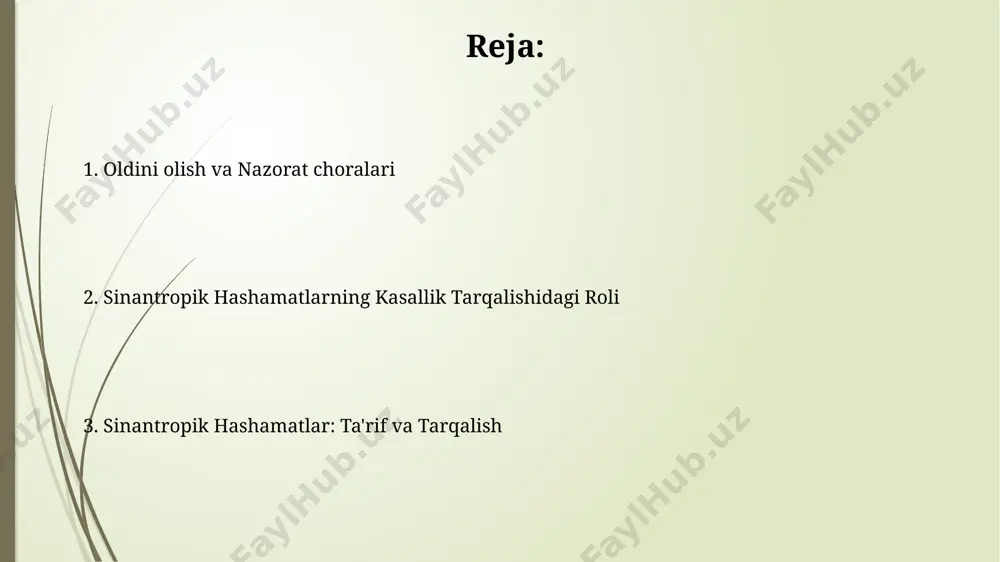 a qarshi kurash tadbirlari samaradorligi 70% ga yetgan, bu esa kasalliklar sonining sezilarli darajada kamayishiga olib kelgan. yuqumli kasalliklarni yuqtirish mexanizmlari tarakanlar (blattidae) allergenlarni tarqatib, astma xurujlarining 15% gacha ko'payishiga, ayniqsa, samarqand viloyatining qishloq joylarida yashash sharoiti yomon bo'lgan oilalarda sabab bo'ladi. uy shomillari (musca domestica) orqali 200 dan ortiq turdagi patogen bakteriyalar, jumladan, e.coli va salmonellalar toshkent shahri aholisi orasida oziq-ovqat zaharlanishlarining 30% ga sabab bo‘lishi mumkin. sinantropik hasharotlar va inson salomatligi o'zbekistonning qishloq hududlarida yashovchi aholi orasida, 50% dan ortig'i taroqsimon bit (pediculus humanus capitis) infektsiyasiga duchor bo'lgan, bu esa maktabdagi o'quv jarayoniga salbiy ta'sir ko'rsatadi. samarqand viloyatida o'tkazilgan kuzatuvlar shuni aniqladiki, grey rat (rattus norvegicus) 30% hollarda leptospira bakteriyalarining tashuvchisi bo'lib, suv orqali yuqadigan kasalliklarning tarqalishini oshiradi. biologik usullar yordamida kurash biologik usullar, masalan, bacillus thuringiensis bakteriyalaridan foydalanish, 2017-yilda o‘zbekistonning samarqand viloyatida 50% ga yaqin uy chivinlari populyatsiyasini kamaytirishga yordam berdi. trichogramma o‘rmalari, 5000 dan ortiq tuxum …