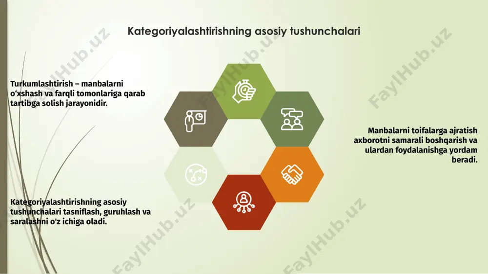 hun shunga o'xshash usullarni qo'llashlari mumkin. hozirgi paytda olimlarning manba ustida ishlashning hozirgi bosqichida bulardan faqat bittasiga, ya’ni manbalarning turlariga qarab turkumlash qoidasiga tayanishni maqsadga muvofiq deb hisoblaydilar. o’zbekiston tarihi manbalarni asosan 2 turga: 1. rasmiy hujjatalar. 2. tarihiy, geo- kosmografik va biografik asarlarga ajratish mumkin. nazariy manbashunoslik yo`nalishi amaliy manbashunoslik tajribasini umumlashtiradi, yozma manbalarning vujudga kelishi va ularning real tarixiy sharoitida o`zida aks ettirish qonuniyatlari, manbalarni izlab topish, turkumlash, tavsifga olish, tartibga solish asoslarini ishlab chiqardi va ularni ilmiy muomilaga kiritishning, amaliy o`rganishning eng maqsadga muofiq asosiy usul va yo`larini aniqlaydi va amaliyotga tafsiya etadi. sharq yozma manbalarining turkumlashning yagona aniq bir qoidasi xozirgacha ishlab chiqilmagan. mavjud qo`lyozma manbalar fihristi bir qismi asarlar tili nuqtai nazarida kelib chiqib tuzilgan masalan angiliyaniong biritaniya muzeyida saqlanayotgan sharq qo`lyozmalari yirik sharqshunos charlz ryo tomonidan, ularning qaysi tilda yozilganiga qarab arab, fors va turkiy tildagi qo`lyozmalarni alohida- alohida tavsifga olib fihrist tuzilgan. fransiya …