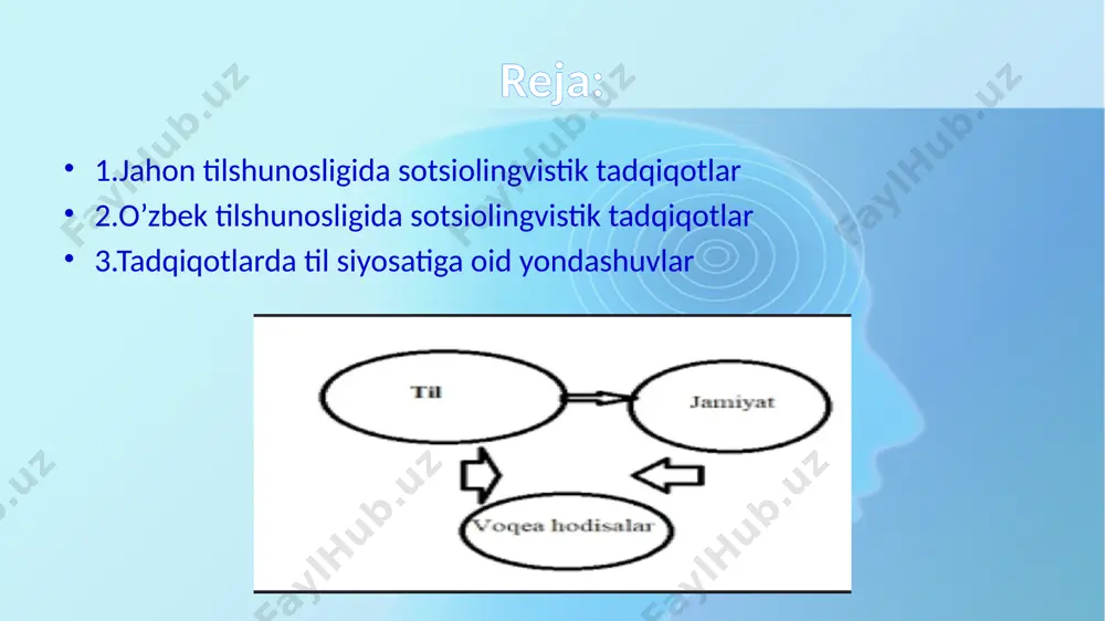 id bilimlarni qanday qilib avtomatik tarzda oson o'rganishlariga e’tibor qaratilgan. sotsiolingvistika tilshunoslikning qisman antropologiyadan, qisman etnografiyadan, qisman sotsiologiyadan va qisman dialektologiyadan nazariy va uslubiy jihatlarni shartli ravishda o‘zlashtirgan ko‘p tarmoqli sohasidir. dell haymesning antropologiya va folklorga asoslangan ilmiy ishlari, jon gumperz va uning o‘zaro muloqotga doir etnografik tadqiqotlari, joshua fishman va uning til sotsiologiyasi hamda vilyam labovning lingvistik variantlar ta’limoti ushbu sohani vujudga kelishiga asos bo‘lgan izlanishlardir. figueroaning keltirgan ma'lumotlariga ko'ra, sotsiolingvistikadagi ushbu uchta asosiy yo'nalishlar o‘zining falsafiy asoslariga ega: hymes ishi relyativizm doirasida,labovning variatsionistik yondashuvi realizmga asoslangan va gumperzga ko’ra ijtimoiy ma’noni talqin qilish so’zlovchi niyatining kontekstda namoyon qilinishi asosiga qurilgan. sotsiolingvistik tadqiqotlarda “fieldwork” metodi (ya’ni intervyu yoki tabiiy muhitda insonlarning tildan qanday foydalanishlarini kuzatishga asoslangan metod) usullaridan foydalanishni xix asr oxiri va xx asr boshlarida aqshda hind tillarini o'rgangan antropologik va etnografik tadqiqotlar olib borgan tilshunoslar (frants boas, edvard sapir yoki leonard bloomfild), afrika, osiyo yoki avstraliyadagi tub …