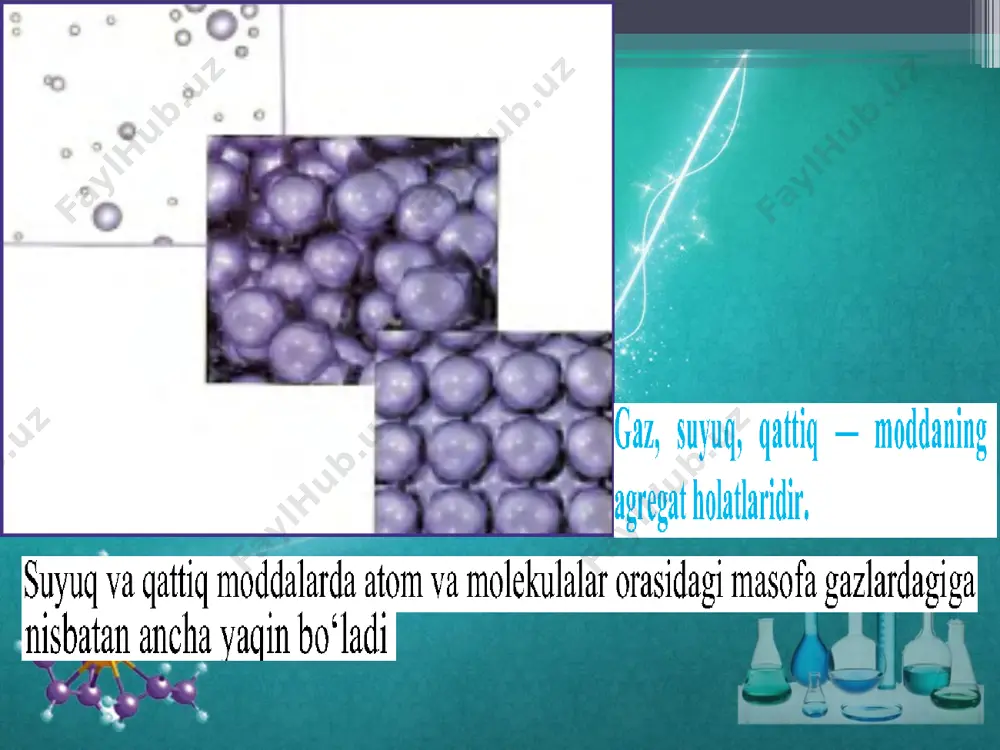 ish hodisasi assotsilanish deyiladi. assotsilangan suyuqliklar jumlasiga suv, spirtlar, atseton, suyuq ammiak va boshqalar kiradi. assotsilanganda bug‘lanish issiqligi ko‘payadi, suyuqlikning uchuvchanligi kamayadi. temperatura ko‘tarilishi bilan suyuqliklarning assotsilanish darajasi kamayadi. sir taranglik va uni aniqlash usullari. suyuqlik molekulalari orasida o‘zaro tortishuv kuchlari ta’sir etib turadi. suyuqlik ichidagi molekula hamma tomondan boshqa molekulalar bilan qurshab olganligi sababli unga ta’sir etadigan tortishuv kuchlari o‘zaro muvozanatlashgan bo‘ladi. suyuqlik sirtidagi molekulalarga esa faqat pastki va yon tomondan tortishuv kuchlari ta’sir qiladi. suyuqlikka tashqaridan ta’sir etuvchi kuchlar esa, tortishuv kuchlariga nisbatan juda kichik bo‘lgandek bo‘ladi. shu sababli har qanday suyuqlik o‘z sirtini kichraytirishga intiladi, ya’ni suyuqlik sirti qancha kichik bo‘lsa, uning holati shuncha barqaror bo‘ladi. suyuqlik tomchisining shar shaklida bo‘lishiga sabab ana shudir, chunki sharning sirti berilgan hajmda eng kichik bo‘ladi. suyuqlik sirtini oshirish uchun tashqaridan ish sarflash kerak, ya’ni uning sirt taranglik kuchini yengish kerak. suyuqlik sirtini 1 sm2 ga oshirish uchun sarflash lozim bo‘lgan …