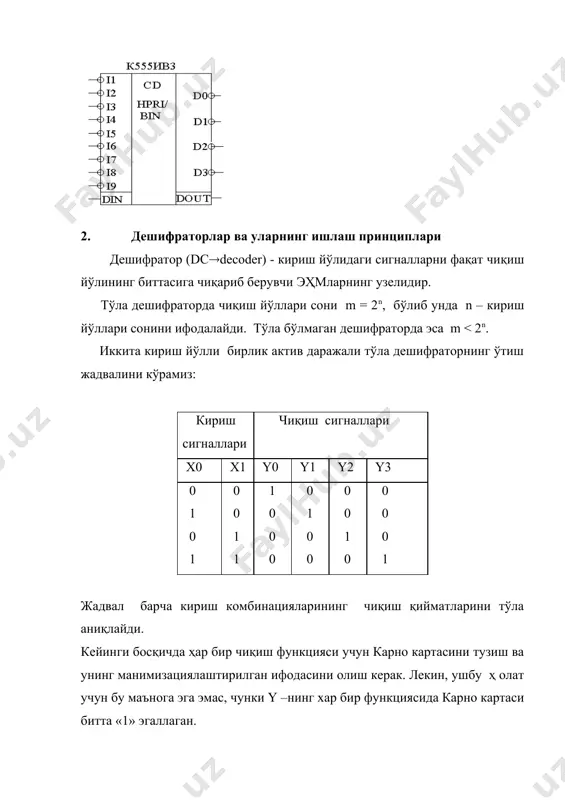 шифратор ва дешифраторлар. уларнинг турлари, тузилиши ва ишлаш принциплари - Page 5