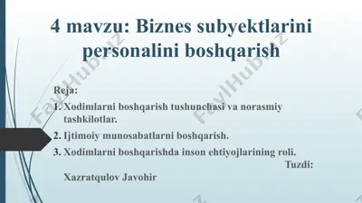 biznes subyektlarini personalni boshqarish — PPTX