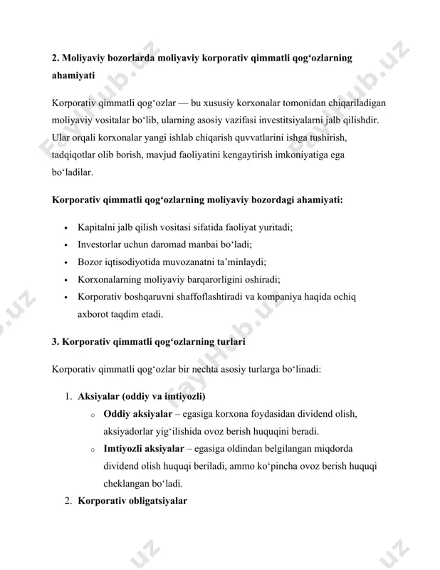 moliyaviy bozorda korporativ qimmatli qog'ozlarning o'rni refarat - Page 4