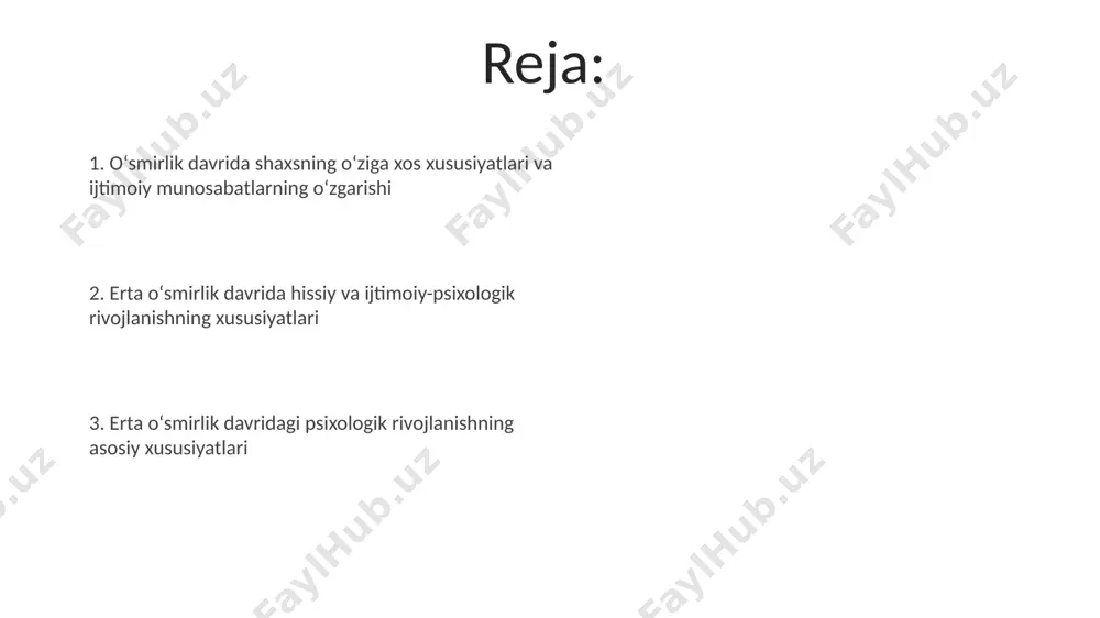 ning rivojlanishi uchun 11-13 yoshdagi o'smirlarga muvaffaqiyatga erishish imkoniyatlarini taqdim etish, ularning kuchli tomonlarini rag'batlantirish va muvaffaqiyatsizliklardan saboq olishga yordam berish muhim ahamiyatga ega. bu o'ziga ishonchni oshirishga va ijtimoiy jihatdan mustaqil bo'lishga yordam beradi. o'zbekiston maktablari tadqiqotlariga ko'ra, 12 yoshdagi o'smirlarning 30% o'ziga nisbatan norozilikni his qiladi, bu esa o'ziga ishonchning pastligi bilan bog'liq bo'lishi mumkin. o'ziga ishonchning pastligi o'smirlarning ijtimoiy moslashuviga salbiy ta'sir ko'rsatishi mumkin. xavf-xatarli xulq-atvor va uning oldini olish самарқанд вилоятидаги мактабларда ўтказилган сўровнома 30% ўсмирларда гиперактивлик ва эътибор етишмовчилиги касаллигининг борлигини аниқлади, бу эса хавф-хатарли хатти-харакатларга мойилликни оширади. 13-15 ёшли ўсмирлардаги хавф-хатарли хатти-харакатларнинг 70%и оилавий муносабатларнинг бузилиши билан боғлиқ бўлиб, тошкент шаҳридаги тадқиқотлар буни тасдиқлайди. erta o'smirlik davrida kognitiv rivojlanish o'smirlarning xotirasi sezilarli darajada yaxshilanadi, masalan, 12 yoshga kelib, ular 7±2 birlikdan ko'proq ma'lumotni qisqa muddatli xotirada saqlashlari mumkin, bu esa murakkab intellektual vazifalarni bajarishga yordam beradi. erta o'smirlik davrida muammo yechish qobiliyati rivojlanadi, lekin …