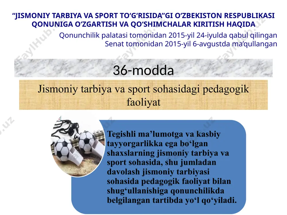 sh sportchi zahiralarini, hamda xalqaro sport maydonlarida o‘zbekiston respublikasi sporti sha’nini munosib himoya qila oladigan malakali sportchilarni tayyorlash; kelgusida sport mahoratlarini takomillashtirish maqsadida, istiqbolli va iqtidorli yoshlar va o‘smirlarni saralab olish va sportda bo‘ladigan yo‘nalishlarini aniqlash. sportchi va shug‘ullanuvchining yosh xususiyatlari, jamoaning ijtimoiy psixologik o‘ziga xosligini inobatga olgan holda mashg‘ulotda tarbiyaviy vazifalarni aniq belgilash zamonaviy ta’lim talablaridan kelib chiqqan holda mashg‘ulot jarayonini didaktik, psixologik va metodik jihatdan rejalashtirish va tahlil qilish mashg‘ulot jarayonlarini tashkil etishning samarali shakl, usul va vositalarni faktli ravishda tanlay olish sportchi va shug‘ullanuvchilar tomonidan o‘quv dasturi talablaridan kelib chiqqan holda materiallarni o‘zlashtirganlik natijalarini sportchi va shug‘ullanuvchilarning tarbiyalanganlik va rivojlanganlik darajasini aniqlay bilish sportchi va shug‘ullanuvchilarning bilishga bo‘lgan qiziqish, ehtiyoj va faolliklarini rivojlantirish bo‘yicha turli ko‘rinishdagi ishlarni olib borish mashg‘ulotdan tashqari sharoitlarda, kuni uzaytirilgan guruhlarda, to‘garak, klub yoki jamiyatlarda turli tarbiyaviy ishlarni olib borish sportchi va shug‘ullanuvchilar, ularning ota-onalari bilan individual ishlarni amalga oshirish sportchi va shug‘ullanuvchilarda …