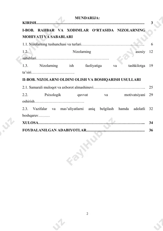 n va qarorlarida aynan rahbarlik tizimini isloh qilish, kadrlar faoliyatini oshirish va ishchi-xodimlar oʻrtasidagi muloqotni yaxshilash muhim masala sifatida koʻrsatib oʻtilgan. masalan, 2024-yil 13-martda imzolangan pf-49-sonli farmon — “davlat hokimiyati va boshqaruvi organlari hamda xo‘jalik boshqaruvi organlari rahbarlarining faoliyatini samaradorligini baholash tizimini takomillashtirish chora-tadbirlari to‘g‘risida” — bu boradagi muhim hujjatdir. ushbu farmon bilan rahbarlarning ish faoliyatini baholash tizimi raqamli monitoring va aniq indikatorlar asosida amalga oshiriladi. baholash tizimi rahbarlarning faoliyatini samaradorligi bo‘yicha 4 darajani belgilaydi: · 70% dan past — “qoniqarsiz”, · 70–85% — “qoniqarli”, · 85–100% — “yaxshi”, · 100% va undan yuqori — “a’lo” baho. bu mezonlar asosida rahbarlar rag‘batlantiriladi yoki javobgarlikka tortiladi. bu esa rahbarlarning o‘z jamoasi bilan munosabatlarini yaxshilash, nizolarni kamaytirishga xizmat qiladi. shuningdek, 2024-yil 4-oktabrda qabul qilingan prezident qarori № 3141 bilan davlat xizmatini rivojlantirish agentligi huzurida “rahbar kadrlarni baholash markazi” tashkil etildi. markazning vazifasi davlat xizmatchilarining psixologik va professional diagnostikasini oʻtkazish, rahbarlik kompetensiyalarini baholash, …