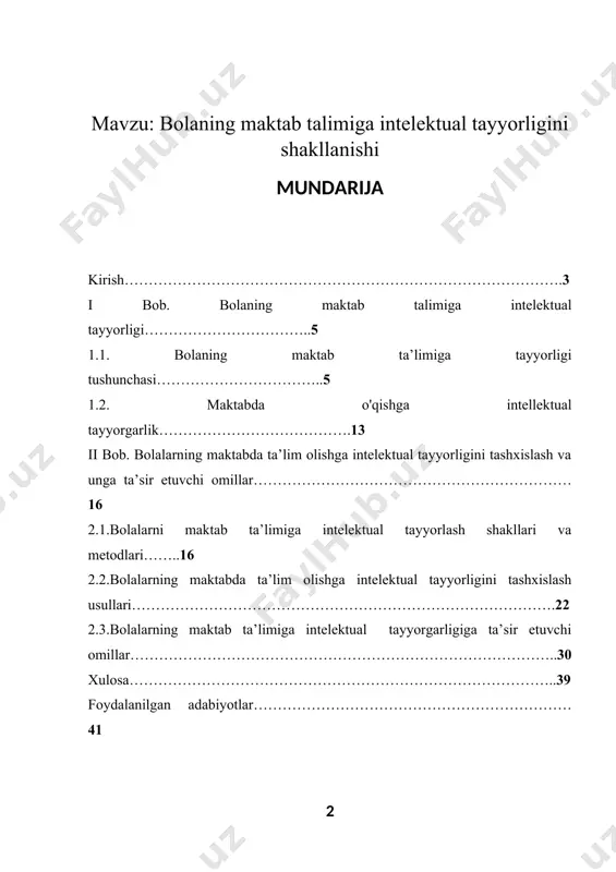 larni maktab ta’limiga tayyorlash masalasi eng dolzarb masalalardan sanaladi. aynan shuni e’tiborga olgan holda bugungi kunda mamlakatimizda maktabgacha ta’lim sohasida, bolalarni maktab ta’limiga tayyorlash sohasida tub o‘zgarishlar amalga oshirilmoqda. maktabgacha ta’lim sohasida prezidentimiz sh.m. mirziyoyev faol tashabbusi bilan amalga oshirilayotgan ishlar, qabul qilinayotgan farmon va qarorlar muhim ahamiyat kasb etmoqda. maktabgacha ta’lim vazirligining tashkil etilishi, prezidentimiz tomonidan “2017-2021-yillarda maktabgacha ta’lim tizimini yanada takomillashtirish chora-tadbirlari to‘g‘risida”gi 2707-sonli qaror (2016-yil, 29- dekabr), «maktabgacha ta’lim tizimi boshqaruvini tubdan takomillashtirish choratadbirlari to‘g‘risida»gi pf-5198-sonli farmon (2017-yil 30-sentabr), o‘zbekiston respublikasi vazirlar mahkamasining “maktabgacha ta’lim muassasalari faoliyatini takomillashtirish to‘g‘risida” gi 528-sonli qarori (2017- yil, 19-iyo‘l), “o‘zbekiston respublikasi maktabgacha ta’lim tizimini 2030-yilgacha rivojlantirish kontsepsiyasi” kabi rasmiy hujjatlarning qabul qilinishi maktabgacha ta’lim tizimida ta’lim sifati va samaradorligini oshirishda alohida o‘rin egallamoqda. bolalarni maktab ta’limiga tayyorlash o‘zining bir qator mezonlariga ega. bu jarayonda bolalarni jismoniy, aqliy, ruhiy, irodaviy va ma’naviy jihatdan maktabga tayyorlash ularning maktab ta’limida zo‘riqmasligi, ta’limning uzluksizligi va …