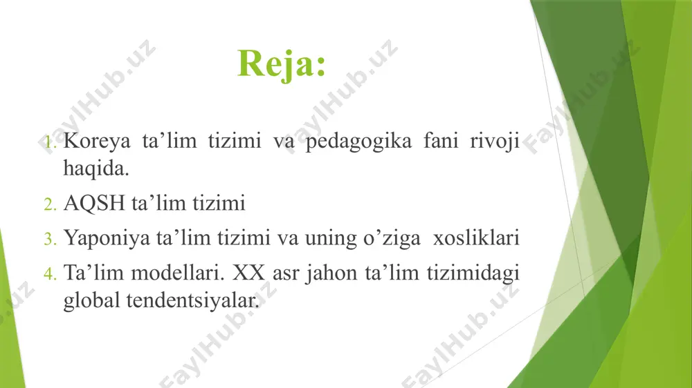 im koreya respublikasida 3 yil davom etadi. kopchilik o’quvchilar o’rta maktabga 12 yoshda kelishadi va 15 yoshgacha shu yerda ta’lim olishadi. o'rta ta'lim ham majburiy bo'lib, bir o'quv yili 1 martdan keyingi yil mart oyiga qadar davom etadi. darslar 45 daqiqadan etib belgilangan bo'lib, bir yilda 1222 soatni tashkil etadi. o'rta ta'lim maktablarida davlat tili, axloq, ijtimoiy fan, matematika, jismoniy tarbiya, musiqa, san'at, chet tili kabi 10 ga yaqin fanlar o'qitiladi. shuningdek, o'rta maktabda o'quvchi uchun tanlov fanlar mavjud. bular qatoriga axborot, chet tili (ko'pincha nemis, fransuz, ispan, xitoy, yapon, rus, arab tillari) kabilarni kiritish mumkin. o’rta maktabda o’quvchilar qattiq nazorat qilinadi o’quvchilarning formasi, soch turmagi va maktabdan tashqari faoliyatlari ham nazorat qilinadi. boshlang’ich maktabdagi kabi o’rta maktabda ham o’quvchilar asosan bir sinfda o’tirishadi, ammo fanlar turli o’qituvchilar tomonidan olib boriladi. o’quvchilar har kuni 6 ta o’quv predmeti bo’yicha dars o’tishadi. yuqori maktab yuqori maktabning 1- kursiga o’quvchilar 17 yoshdan …