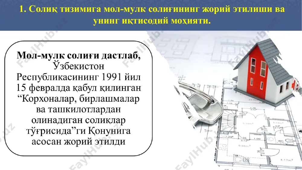 йиллик қолдиқ қиймати бу ерда: ўйққ - ўртача йиллик қолдиқ қиймат; n - ойнинг охирги кунига солиқ солиш объектлари қолдиқ қиймати; 4.солиқ ҳисобини тақдим этиш ва ҳисобланган солиқ суммасини бюджетга тўлаш муддатлари. бу ерда: ммс – мол-мулк солиғи; ссб – солиқ солинадиган база; сс – солиқ ставкаси. 2023 йилда асосий воситалар амортизацияси нормаси! гуруҳлар тартиб рақами кичик гуруҳлар тартиб рақами амортизация гуруҳларининг (кичик гуруҳларининг) номи амортизациянинг нормаси, фоизларда i бинолар ва иншоотлар 1 бинолар 5 2 иншоотлар 10 ii қувурлар, электр узатиш ва телекоммуникациялар линиялари 15 iii машиналар ва ускуналар (транспорт ускуналаридан ташқари) 20 iv транспорт ускуналари 1 ҳаво ва космик учиш аппаратлари ва улар билан боғлиқ ускуналар, кемалар ва қайиқлар, локомотивлар ва ҳаракатдаги таркиб (темир йўл таркиби) 10 2 автотранспорт воситалари, автомобиль кузовлари (корпуслари), тиркамалар ва ярим тиркамалар, бошқа транспорт ускуналари 20 v компьютерлар ва периферия ускуналари 40 vi бошқа гуруҳларга киритилмаган амортизация қилинадиган активлар 15 “а” корхонанинг 240 …