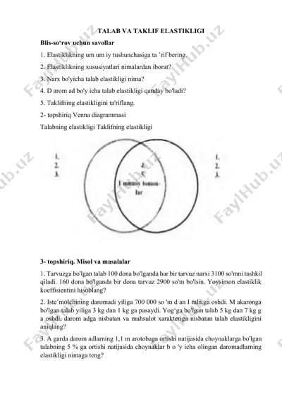 talab va taklif elastikligi — DOCX