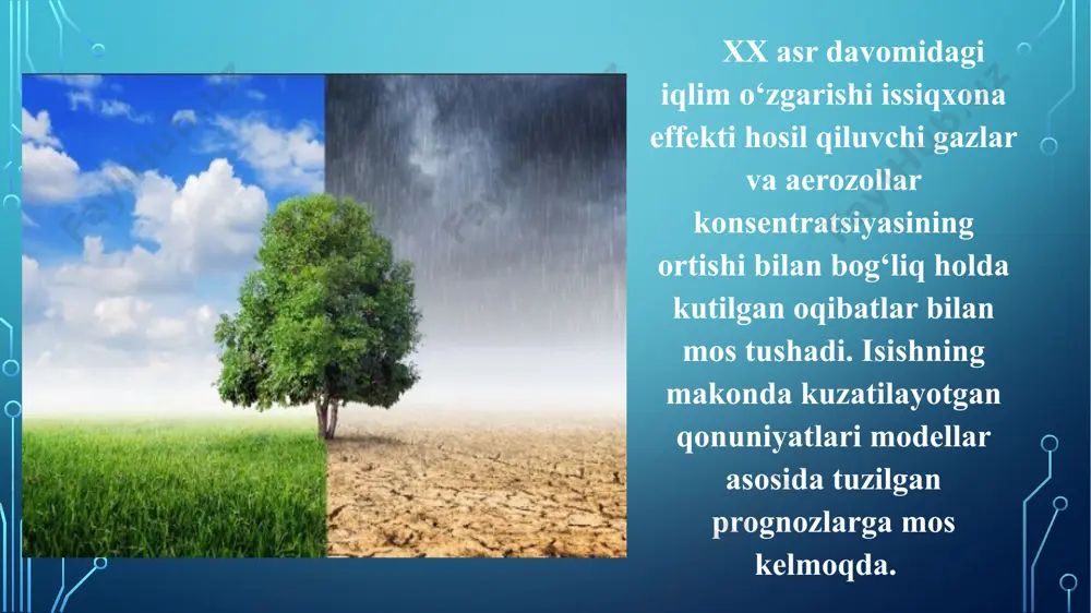 jada kamaytirib, sayyoramizda global isishni industrial rivojlanish davridagi о‘rtacha haroratga nisbatan syelьsiy shkalasi bо‘yicha 1,5-2 gradus chegarasida ushlab turishga erishishdan iborat. mutaxassislarning fikrlariga kо‘ra, agar bu amalga oshirilmasa, sayyoramiz yildan yilga kо‘proq keskin iqlim о‘zgarishlariga duchor bо‘ladi. hisob-kitoblariga kо‘ra, 2030 yilga kelib atmosferaga chiqarilayotgan tashlanmalarning umumiy miqdori 55 gigatonnani tashkil etishi ehtimoli bor. haroratni syelьsiy shkalasi bо‘yicha 1,5-2 gradus chegarasida ushlab turish uchun umumiy tashlanmalar miqdori 40 gigatonnadan ortiq bо‘lmasligi kerak. ta’kidlash joiz, parij bitimi 2015 yil 12 dekabrda parijda iqlim о‘zgarishlari bо‘yicha doiraviy konvensiya tomonlari konferensiyasining 21-sessiyasida qabul qilingan. 2016 yil 4 noyabrda kuchga kirgan va 2020 yildan boshlab amalga oshirilmoqda. bitim turli milliy sharoitlar nuqtai nazaridan adolatlilik prinsiplarini hamda umumiy, lekin tegishli imkoniyatlarni e’tiborga olib alohida javobgarlikni aks ettiradi. bitimning maqsadi bmt iqlim о‘zgarishlari bо‘yicha doiraviy konvensiyani amalga oshirilishini faollashtirish, global о‘rtacha haroratning industriallashtirishgacha (1750 y.) bо‘lgan darajaga nisbatan 2°s ga saqlab turish hamda haroratning 1,5°s gacha о‘sishini …