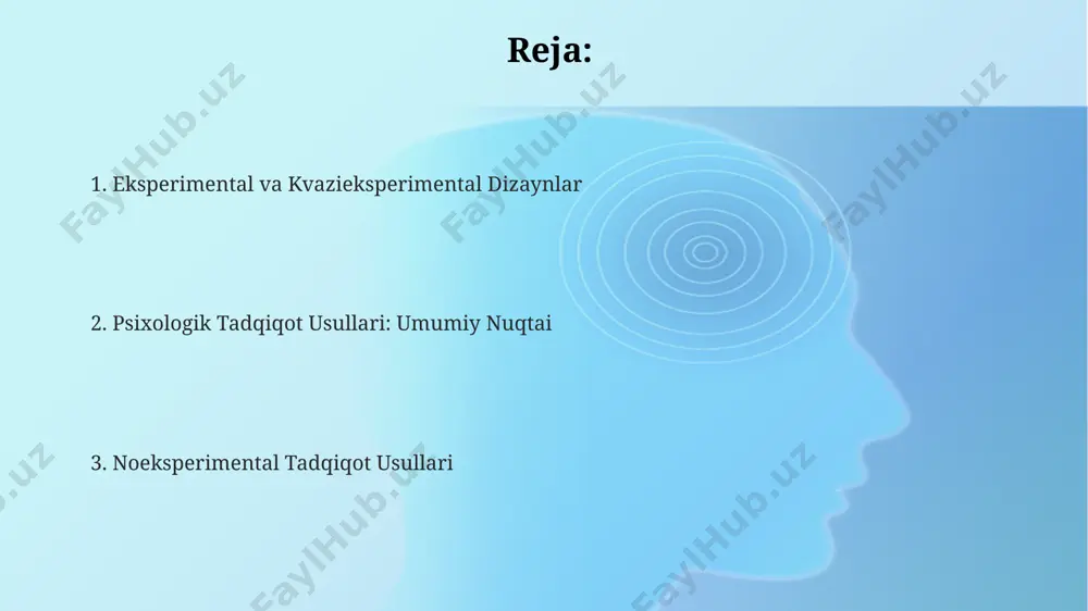g holatini chuqur tahlil qilishga asoslangan. kas-studiya metodi, masalan, 5 yoshli bolaning o'ziga xos xulq-atvorini o'rganishda, uning oilaviy tarixi, ijtimoiy muhiti va klinik kuzatuvlarni birlashtirib, holatning murakkab sabablarini aniqlashga yordam beradi. eksperimental metodlar eksperimental dizaynning bir turi bo'lgan "ikki guruhli posttest-only" dizayni 1960-yillarda amerikada keng tarqalib, mustaqil va bog'liq o'zgaruvchilar o'rtasidagi munosabatni aniqlashda 30 dan ortiq tadqiqotda qo'llanilgan. eksperimental tadqiqotlarda ishtirokchilarni 20-30 kishilik guruhlarga tasodifiy taqsimlash, natijalarni aniqlash uchun statistik tahlil (masalan, t-testi) va natijalarning ishonchliligi (p<0.05) toshkentdagi universitetlarda keng qo'llaniladi. qatnashchilarning xulq-atvorini kuzatish orqali olingan ma'lumotlar 5 ballli likert shkalasi bo'yicha baholanadi va berlin shahridagi klinik tadqiqotlar shuni ko'rsatdiki, bu usul 80% hollarda ishonchli natijalar beradi. korrelyatsion tadqiqotlar korrelyatsion tadqiqotlar, masalan, 100 nafar farg'onadan bo'lgan bemorlarning yoshi va qon bosimining o'rtasidagi bog'liqlikni aniqlashda statistik ahamiyatga ega bo'lgan natijalarni beradi va bu bog'liqlikning kuchini o'lchaydi. amerika qo'shma shtatlarida olib borilgan tadqiqotda, 500 dan ortiq ishtirokchiga qatnashgan korrelyatsion tahlil natijalarida, ijtimoiy …