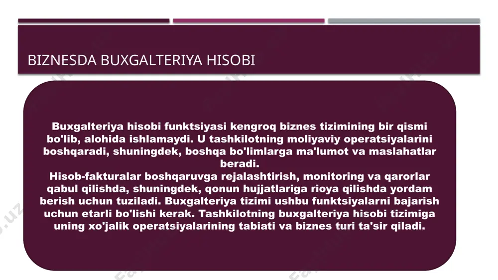 otlarga qiziqishi mumkin bo'lgan odamlarni quyidagicha tasniflash mumkin. (a) kompaniya menejerlari. bular kompaniyaning kundalik faoliyatini nazorat qilish uchun kompaniya egalari tomonidan tayinlangan odamlardir. ularga kompaniyaning moliyaviy holati to'g'risidagi ma'lumotlar kerak, chunki u hozirgi va kelajakda kutilgan. bu ularga biznesni samarali boshqarish va samarali nazorat va rejalashtirish qarorlarini qabul qilish imkonini beradi. b) jamiyat aktsiyadorlari, ya'ni jamiyat egalari. ular menejmentning boshqaruv funktsiyasini qanchalik samarali bajarayotganini baholashni xohlashadi. ular qanday qilib bilishni xohlashadi daromadli boshqaruv kompaniyaning faoliyatini boshqaradi va ular o'z ehtiyojlari uchun biznesdan qancha foyda olish mumkinligini aniqlaydi. (c) savdo aloqalari, shu jumladan kompaniyaning tovarlari va mijozlarini qarzga beradigan etkazib beruvchilar. kompaniya tomonidan taqdim etilgan tovarlar yoki xizmatlarni sotib olganlar. yetkazib beruvchilar kompaniyaning o'z qarzlarini to'lash qobiliyati haqida bilishni xohlashadi; mijozlar shuni bilishlari kerakki, kompaniya ishonchli ta'minot manbai bo'lib, yopilish xavfi yo'q. (d) kompaniya uchun moliyaviy xizmatlar ko'rsatuvchi provayderlar. bu kompaniyaga overdraft ob'ektini ishlatishga ruxsat beruvchi yoki kredit orqali uzoq muddatli …