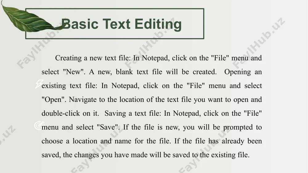 ist item, press the "shift" and "tab" keys simultaneously at the beginning of the line. file management file management in windows explorer; creating files and folders; to create a new file, right-click in a folder and select "new" > "text document". to create a new folder, right-click in a folder and select "new" > "folder". opening files and folders; to open a file or folder, double-click on it. you can also right-click on a file or folder and select "open". saving files; to save a file, click on the "file" menu and select "save". you can also press the "ctrl" and "s" keys simultaneously to save a file.copying and moving files and folders, to copy a file or folder, right-click on it and select "copy". to move a file or folder, right-click on it and select "cut". to paste a copied or moved file or folder, right-click in the destination …